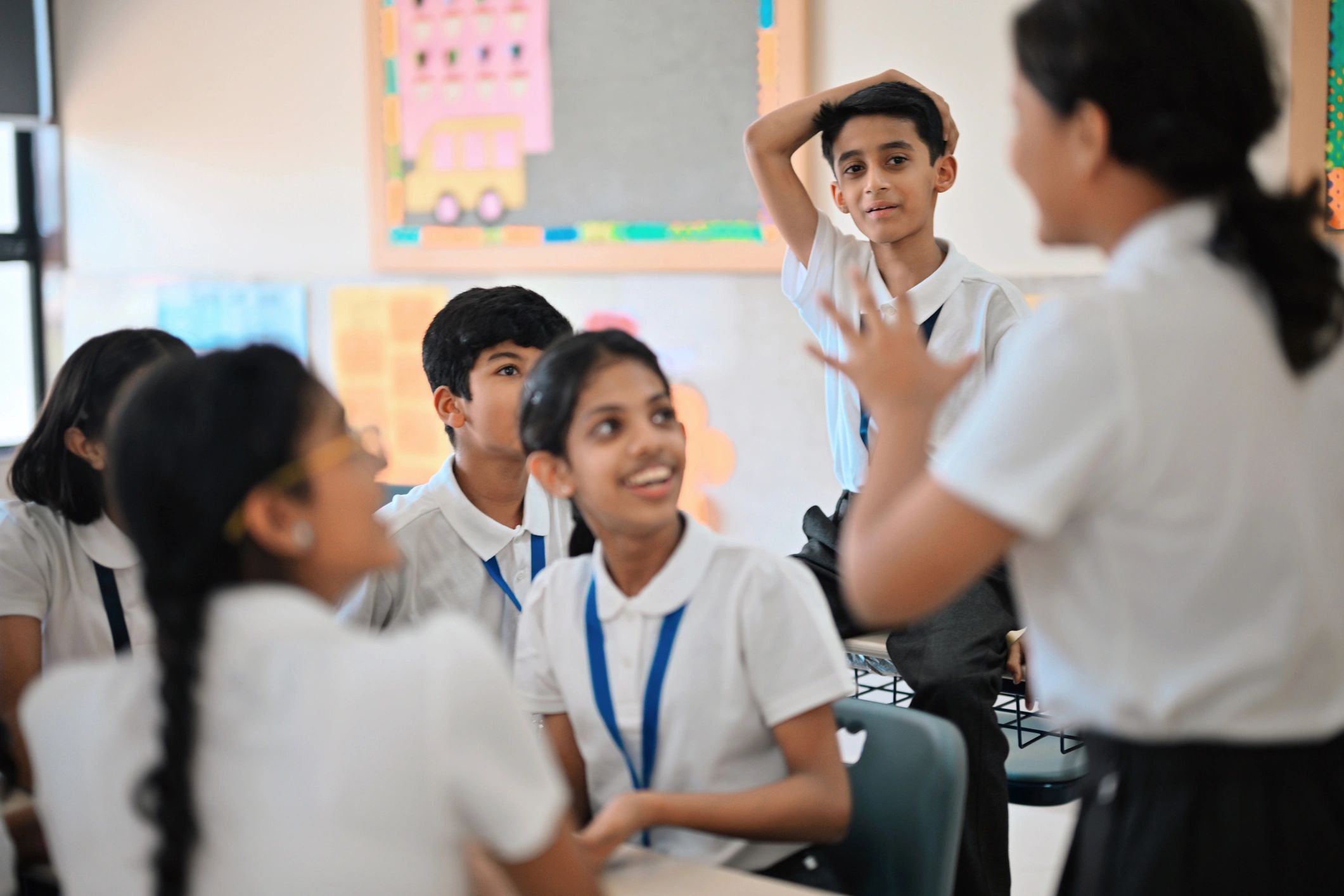Students collaborating in an international school classroom